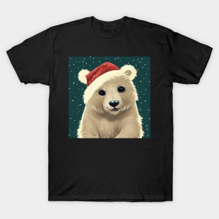 Cute Baby Polar Bear in Santa Hat T-Shirt